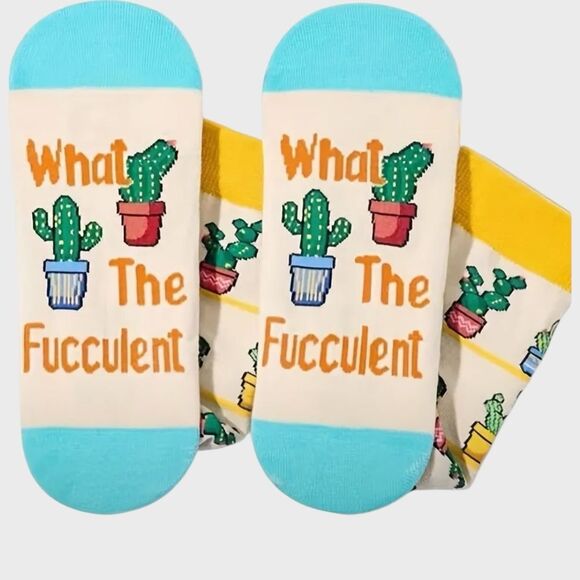 What the Fucculent Socks Funny Succulent Plant Novelty Socks Gift Plant Lovers - Picture 1 of 4
